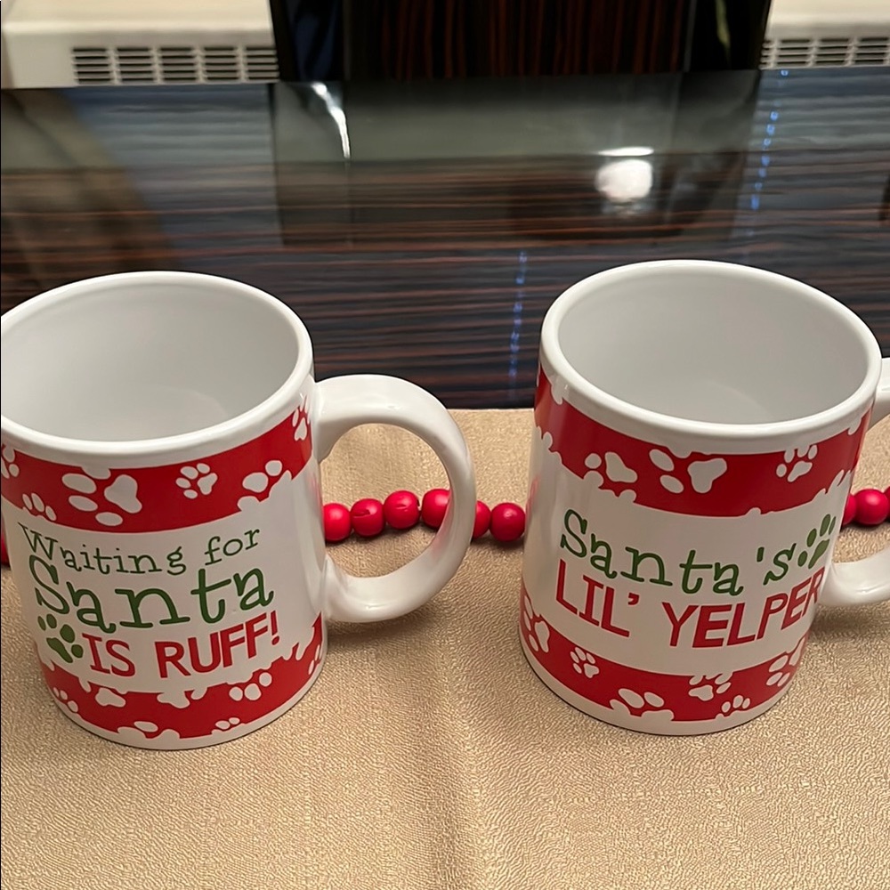 Christmas Dog-Themed Mugs - Red and White